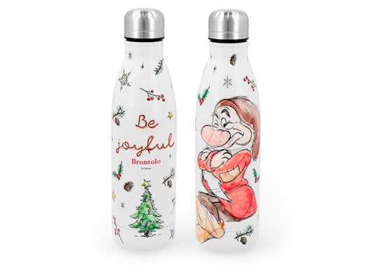 H&H Bottiglia Termica Nano Brontolo di Biancaneve in Acciaio Inox 500 ml, Borraccia Termica Natalizia