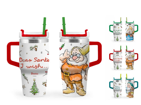 H&H Mug Termica Nano Gongolo di Biancaneve in Acciaio Inox 600 ml, Tazza Termica Natalizia Azzurra