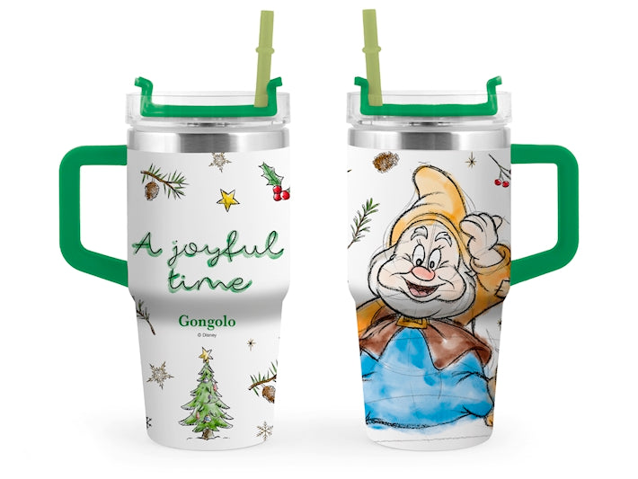 H&H Mug Termica Nano Gongolo di Biancaneve in Acciaio Inox 600 ml, Tazza Termica Natalizia Azzurra