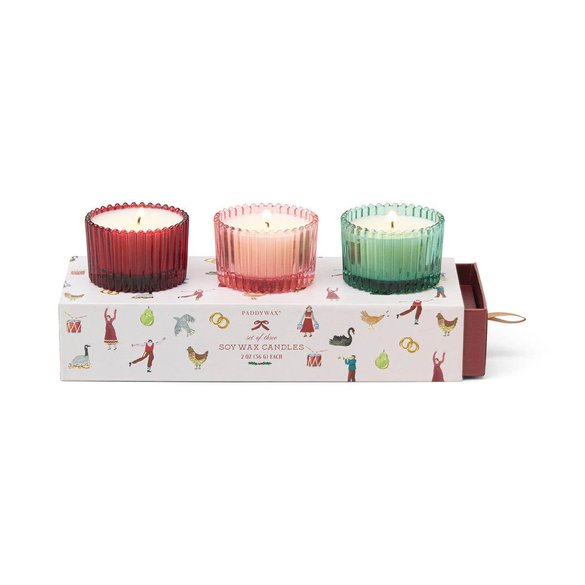 Set Regalo di Natale Â- 3 Candele Profumate in Vetro Zigrinato Â- Winter Berry, Menta Rosa, Abete Balsamico