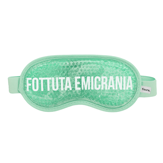 FISURA Maschera gel verde menta con scritta "Fottuta Emicrania"