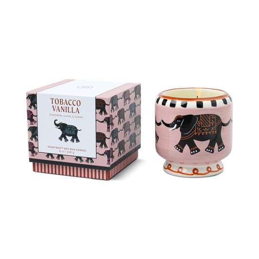 Candela in Ceramica A Dopo Elefante - Profumo Tobacco Vanilla - Confezionata in Scatola 226g