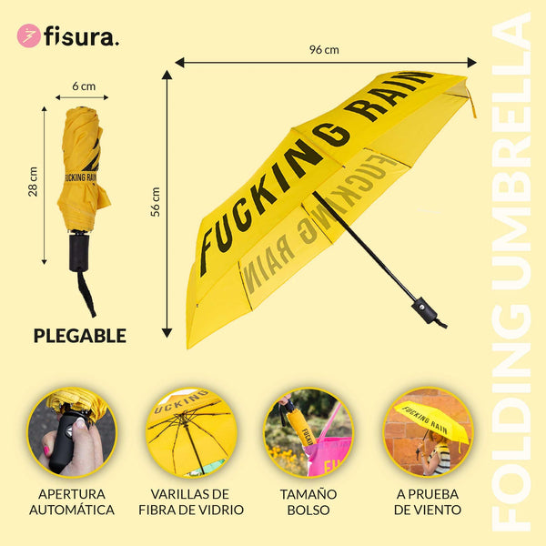 FISURA Ombrello pieghevole "Fucking Rain" giallo