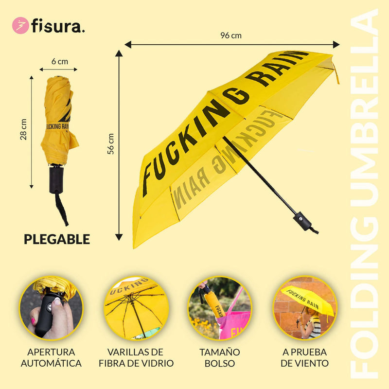 FISURA Ombrello pieghevole "Fucking Rain" giallo
