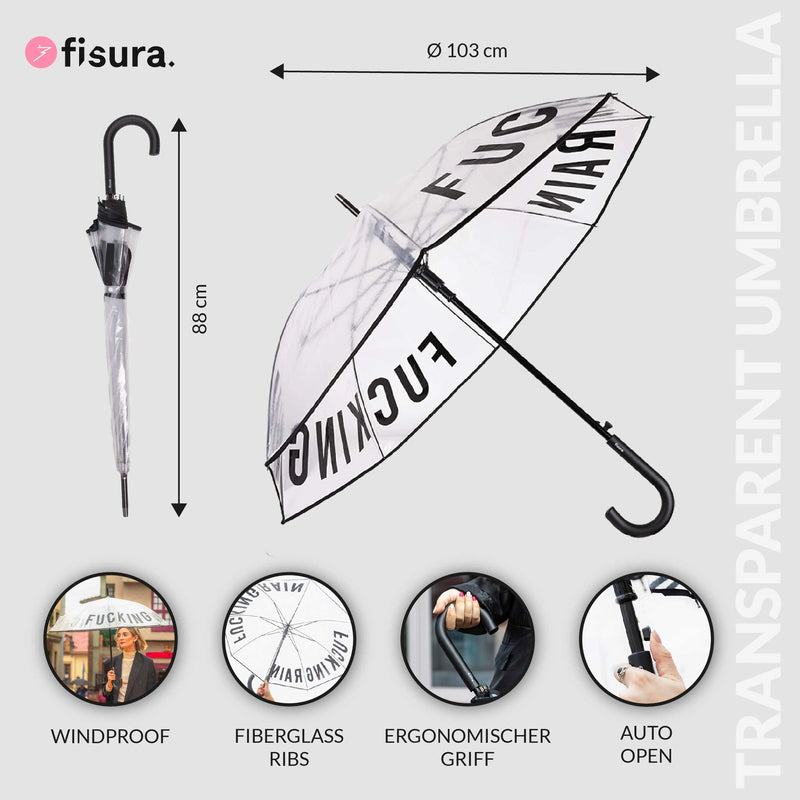 FISURA Ombrello trasparente con scritta "Fucking Rain"