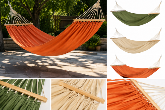 Amaca da Giardino 200 x 100 cm in Cotone e Poliestere con Barre in Legno – 3 Colori Disponibili (Verde, Beige, Arancione)