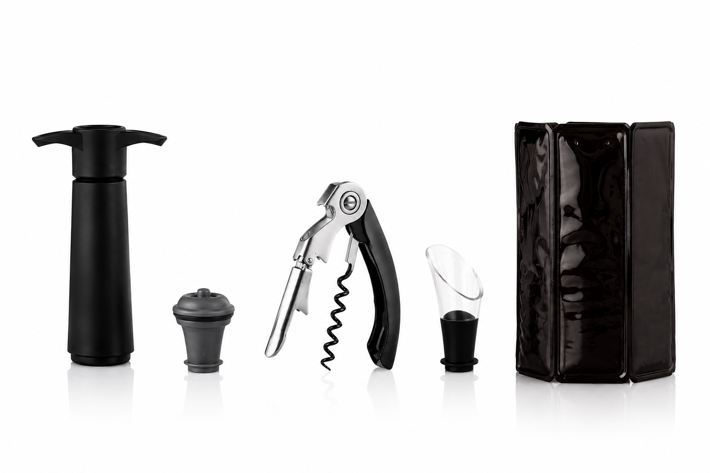Set Accessori Vino 5 Pezzi con Pompa Sottovuoto, Cavatappi Sommelier, Tappo Ermetico, Versatore e Refrigeratore per Bottiglia