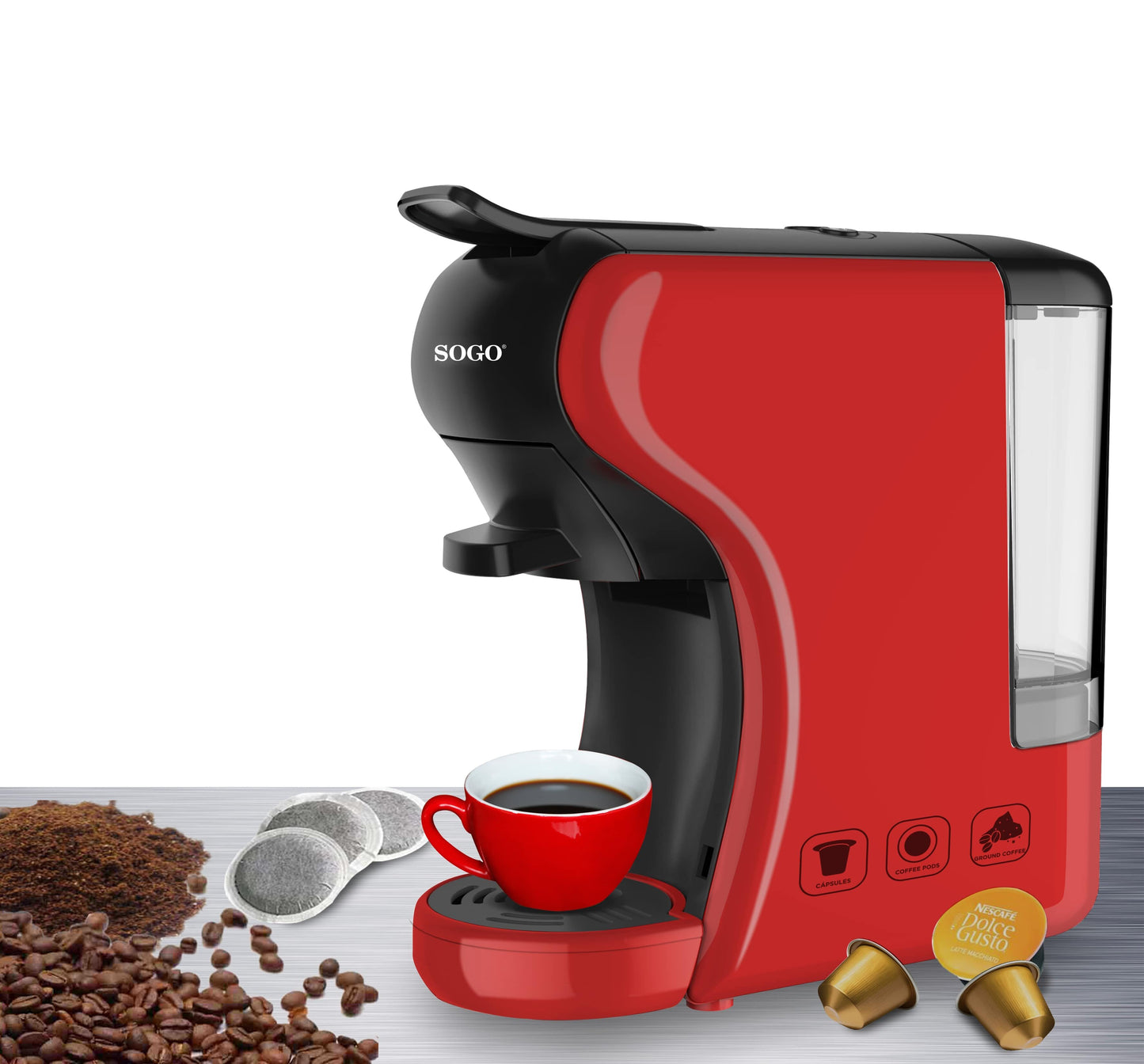 SOGO Macchina da caffè espresso 3-in-1 multi-capsule - 19 bar - 0,6l - 1450w - rosso