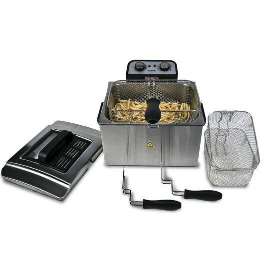 Sogo Friggitrice Elettrica Professionale 5 Litri 3000W in Acciaio Inox, 3 Cestelli Inclusi, Temperatura Regolabile 130-190°C, Sistema Cold Zone e Timer 30 Minuti