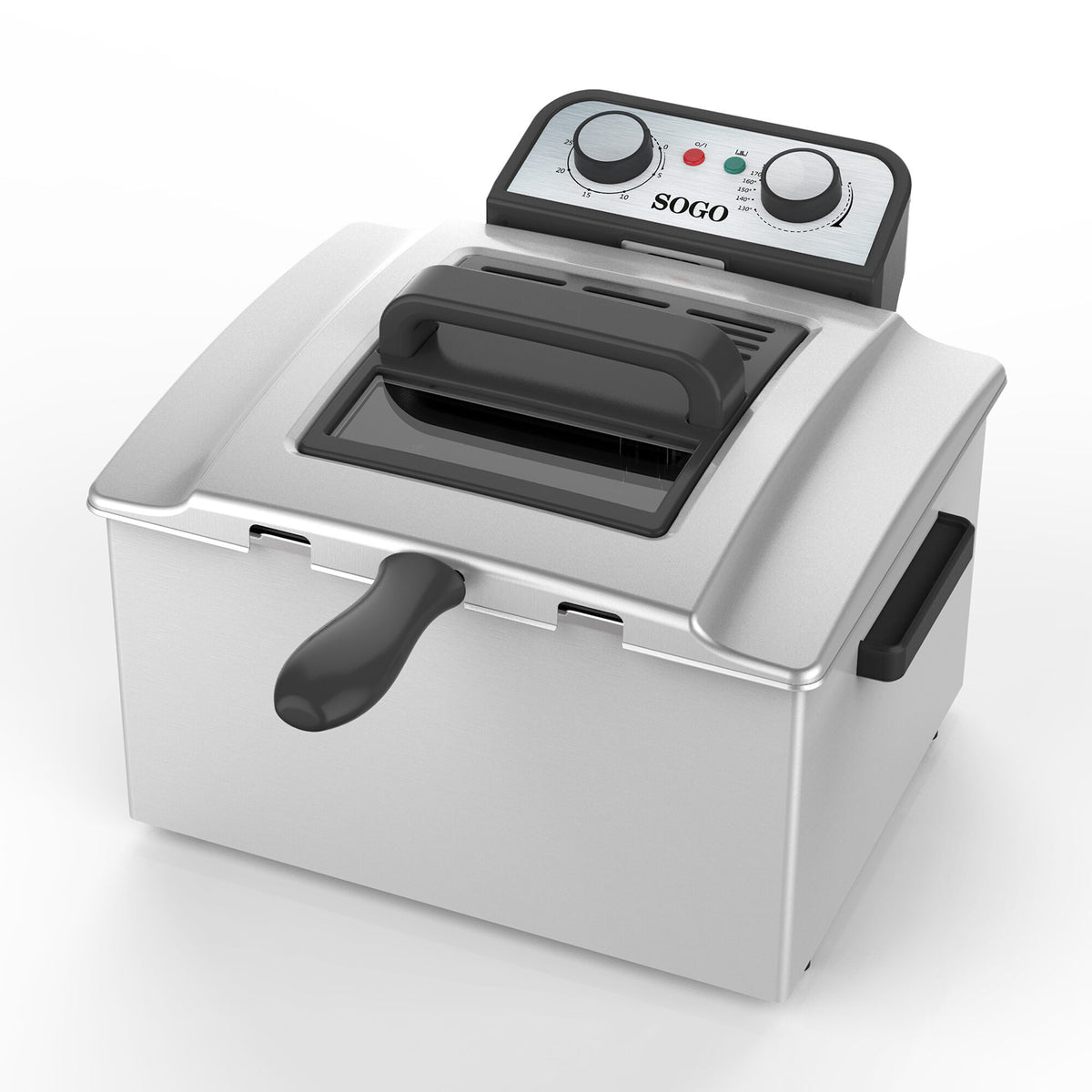 Sogo Friggitrice Elettrica Professionale 5 Litri 3000W in Acciaio Inox, 3 Cestelli Inclusi, Temperatura Regolabile 130-190°C, Sistema Cold Zone e Timer 30 Minuti