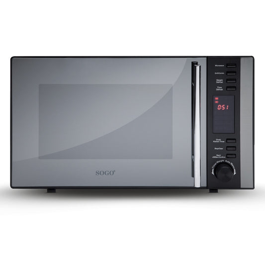 SOGO Microonde & grill in acciaio con porta a specchio e display digitale 25l - grill 1000w, microonde 900w