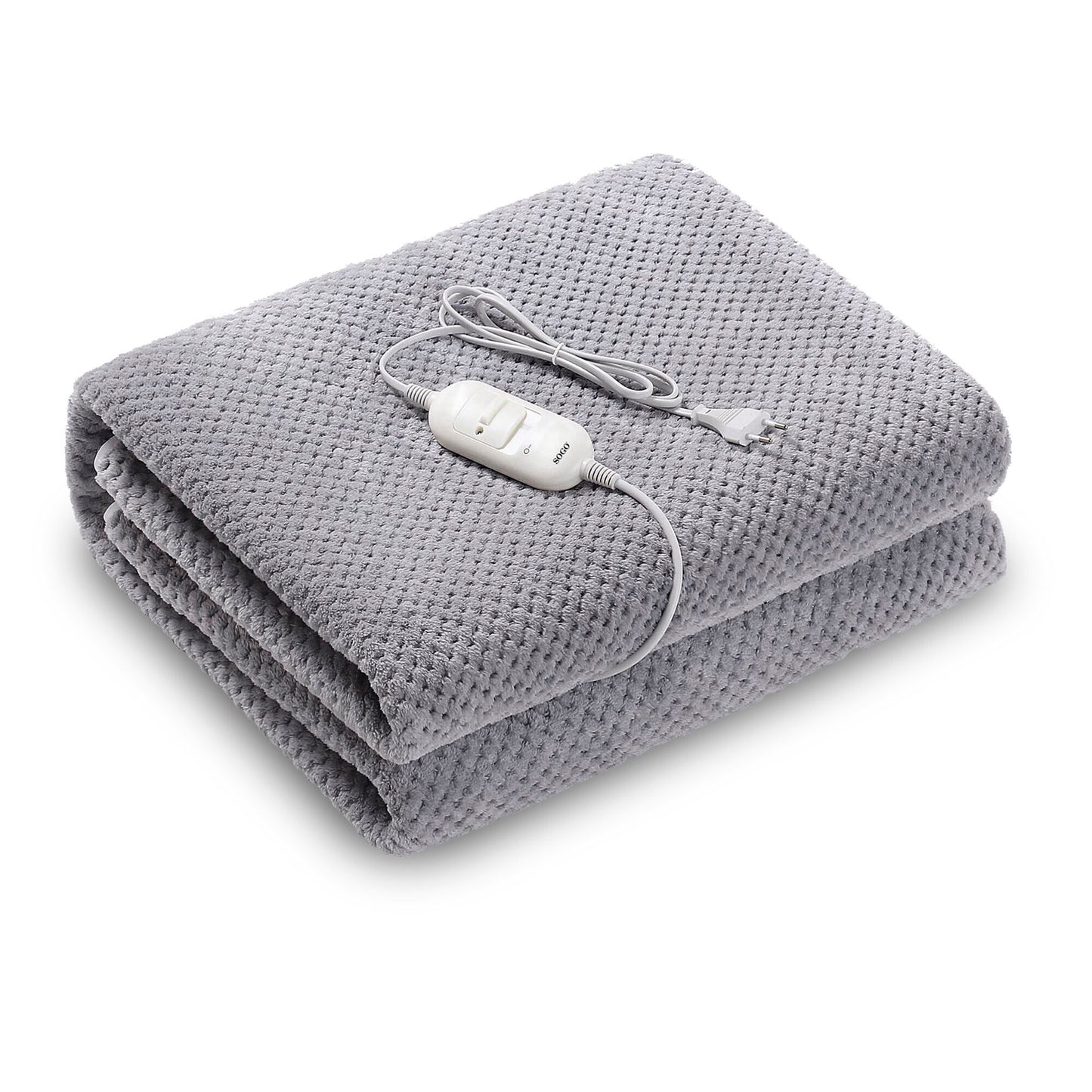 SOGO Coperta elettrica xl in lana di corallo e poliestere - 150 x 80 cm - 60w - grigio