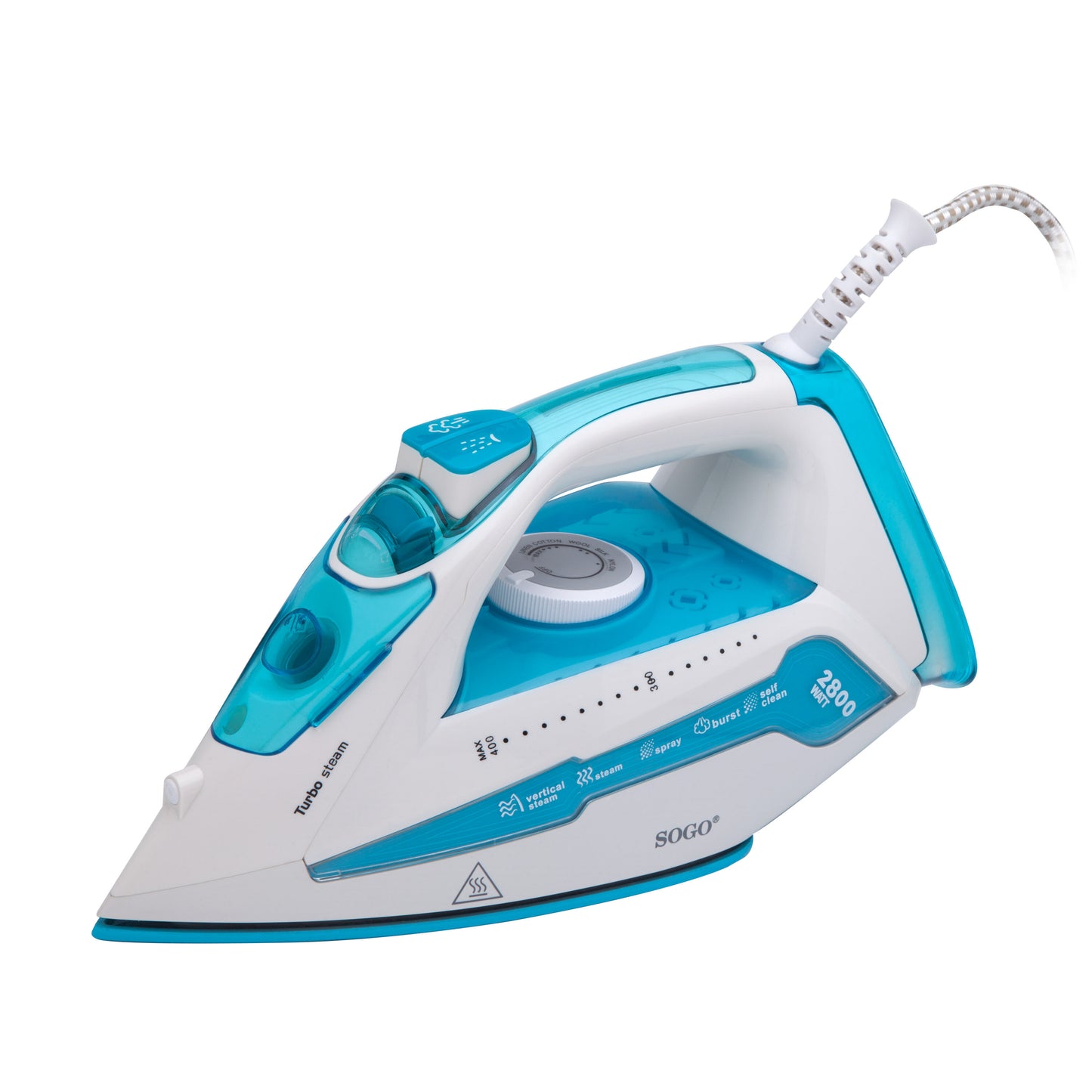 SOGO Ferro da stiro a vapore professionale in ceramica - 2800w - bianco/azzurro