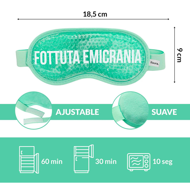 FISURA Maschera gel verde menta con scritta "Fottuta Emicrania"