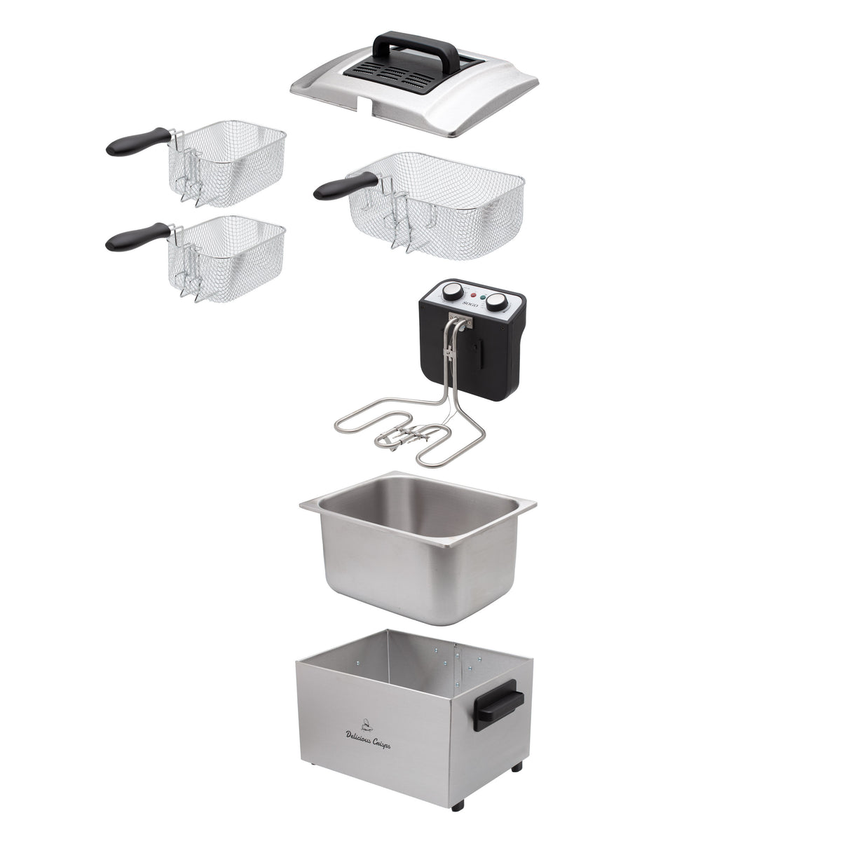 Sogo Friggitrice Elettrica Professionale 5 Litri 3000W in Acciaio Inox, 3 Cestelli Inclusi, Temperatura Regolabile 130-190°C, Sistema Cold Zone e Timer 30 Minuti