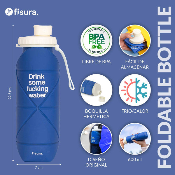 FISURA Bottiglia pieghevole con scritta "Drink some fucking water"