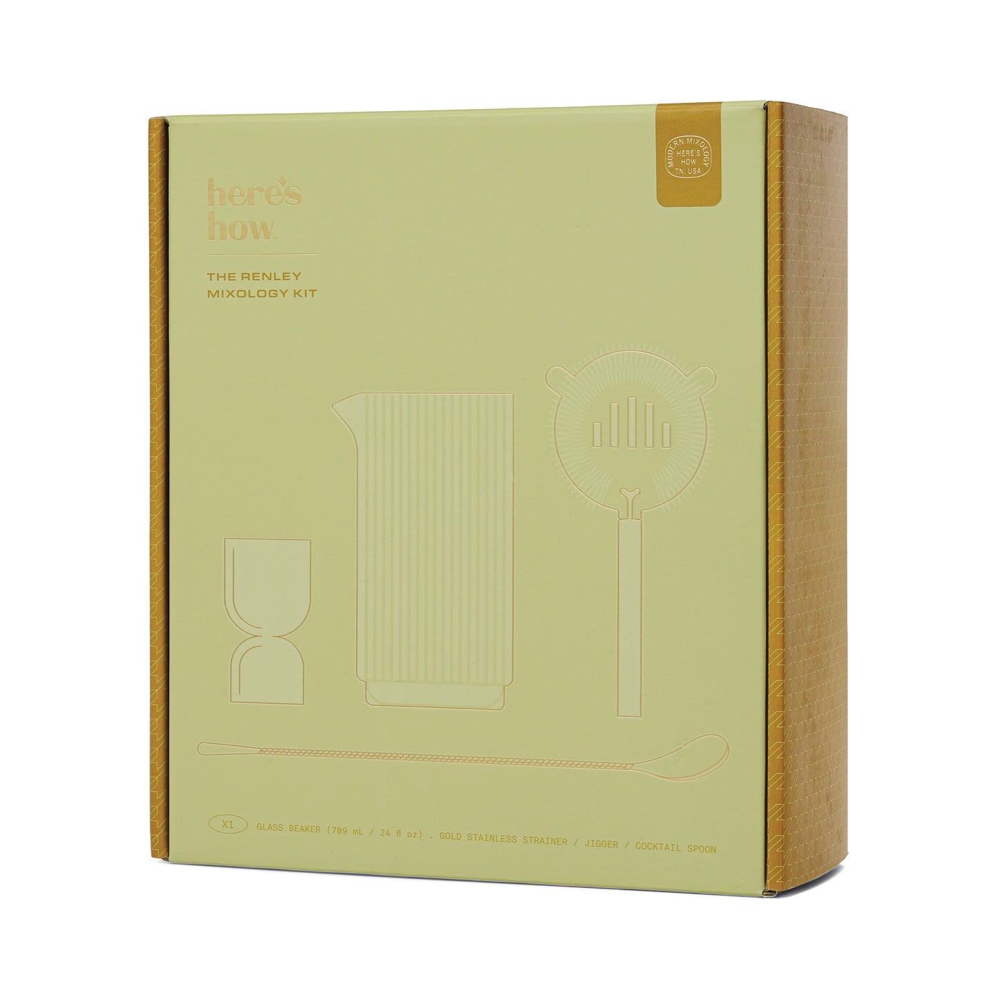 Set di Attrezzi da Bar Renley - Jigger, Colino, Cucchiaio e Bicchiere  - Oro