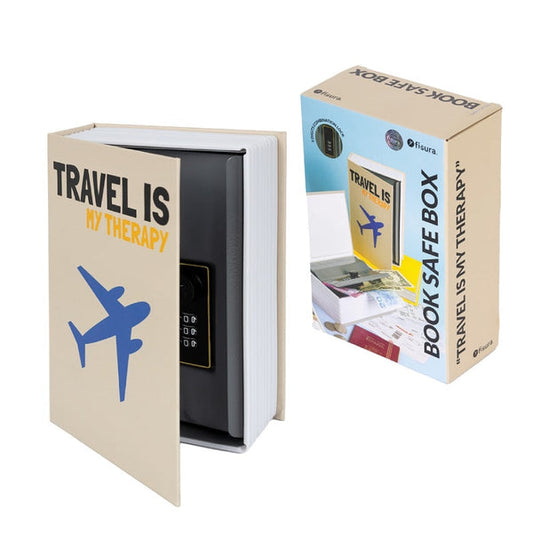 FISURA Cassaforte a forma di libro con scritta "Travel is my therapy"