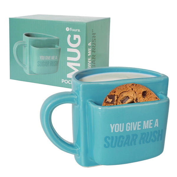 FISURA Tazza con portabiscotto e scritta "You give me a sugar rush"