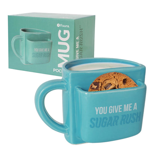 FISURA Tazza con portabiscotto e scritta "You give me a sugar rush"