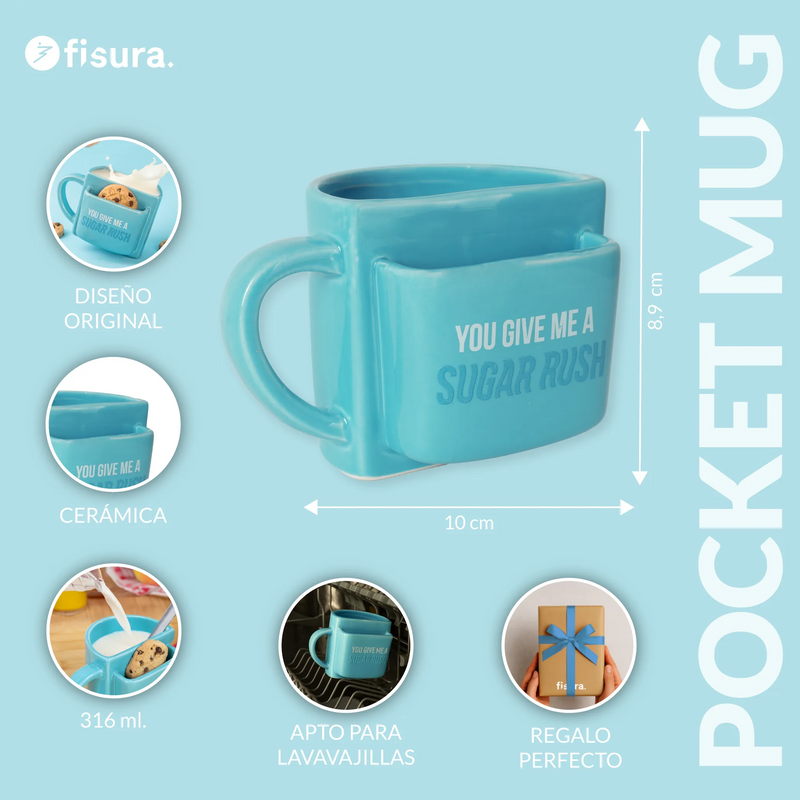 FISURA Tazza con portabiscotto e scritta "You give me a sugar rush"