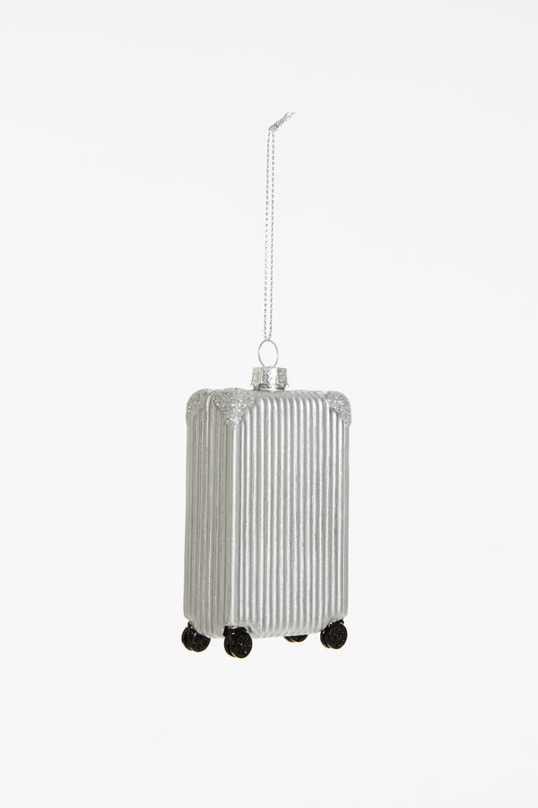 Decorazione Natalizia Valigia Argento da Appendere, Addobbo a Forma di Trolley per Albero di Natale, Idea Regalo