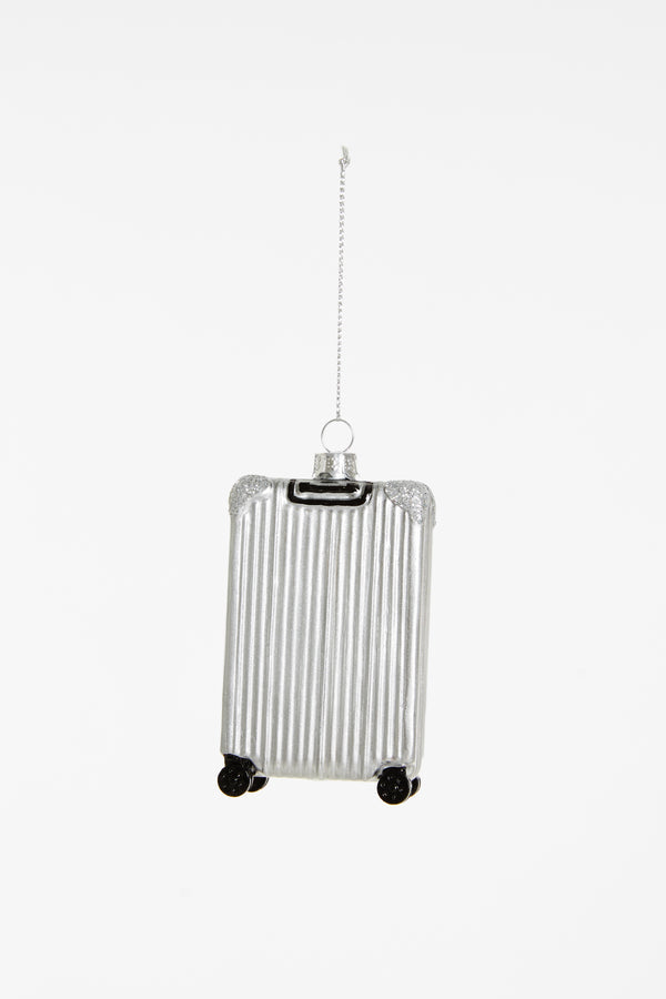 Decorazione Natalizia Valigia Argento da Appendere, Addobbo a Forma di Trolley per Albero di Natale, Idea Regalo