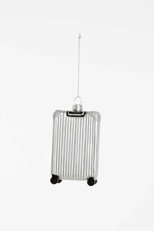Decorazione Natalizia Valigia Argento da Appendere, Addobbo a Forma di Trolley per Albero di Natale, Idea Regalo