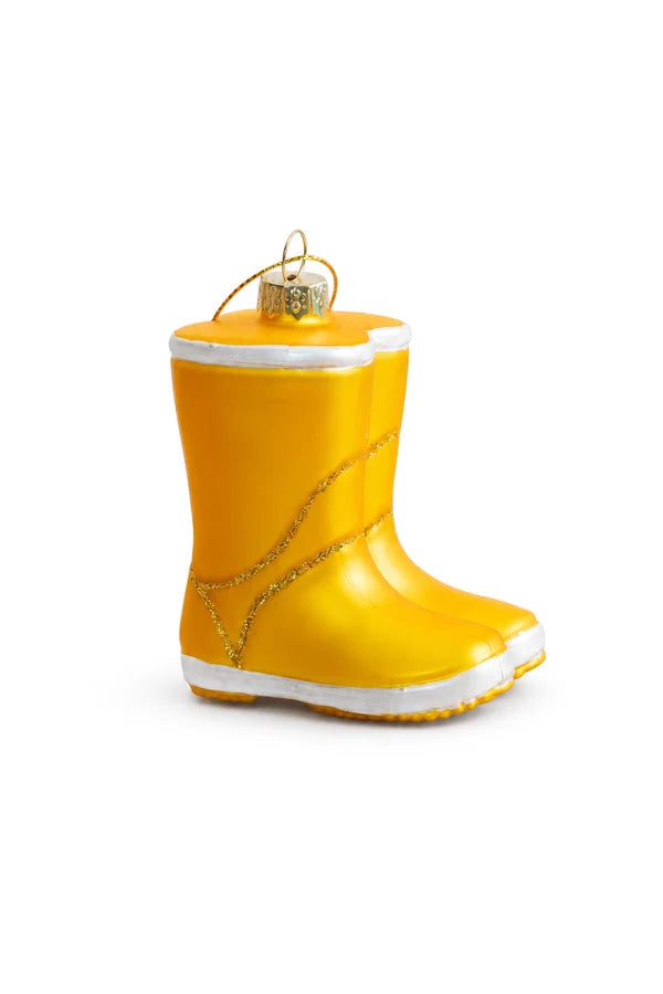 Decorazione Natalizia Stivale da Pioggia Giallo in Vetro da Appendere, Addobbo Originale per Albero di Natale, 9 cm