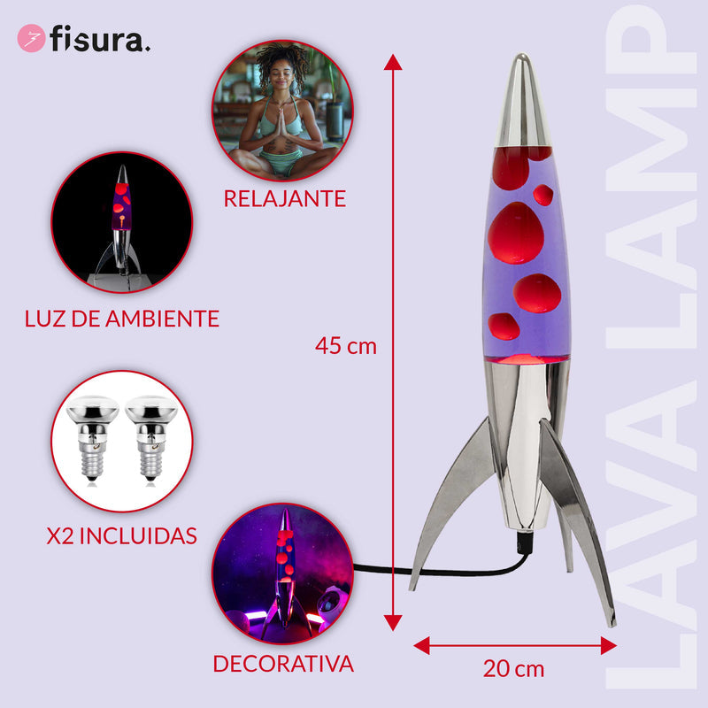 FISURA Lampada di lava a razzo rosso e viola