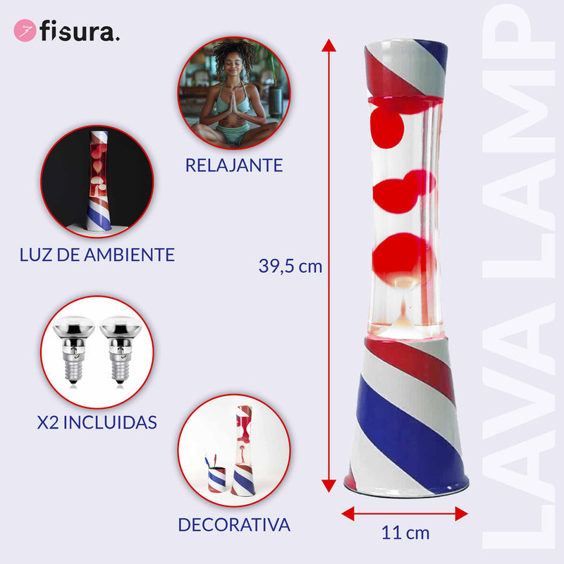 FISURA Lampada lava Barbershop con liquido trasparente e lava rossa
