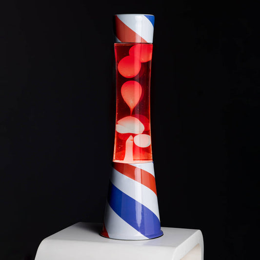 FISURA Lampada lava Barbershop con liquido trasparente e lava rossa