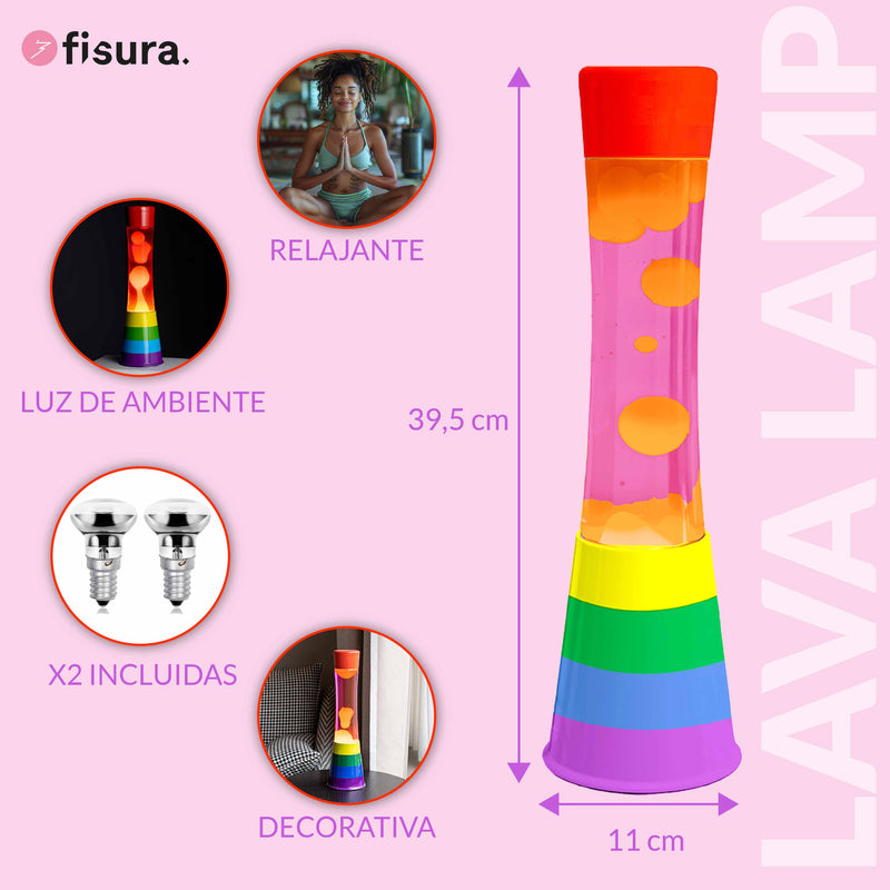 FISURA Lampada lava rainbow lava liquida rosa e arancione