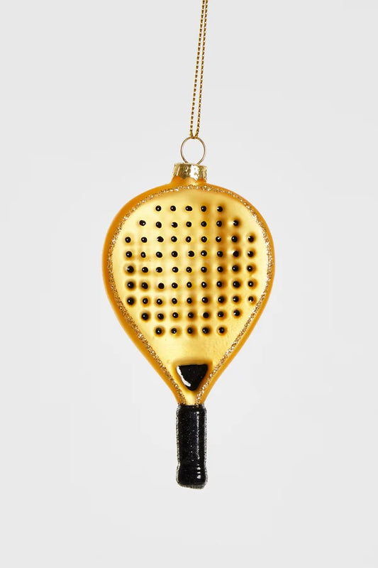 Decorazione Natalizia Racchetta Padel Dorata in Vetro da Appendere, Addobbo per Albero di Natale, 10 cm