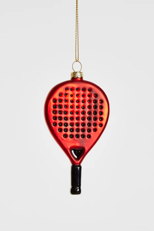 Decorazione Natalizia Racchetta Padel Rossa in Vetro da Appendere, Addobbo per Albero di Natale, 10 cm