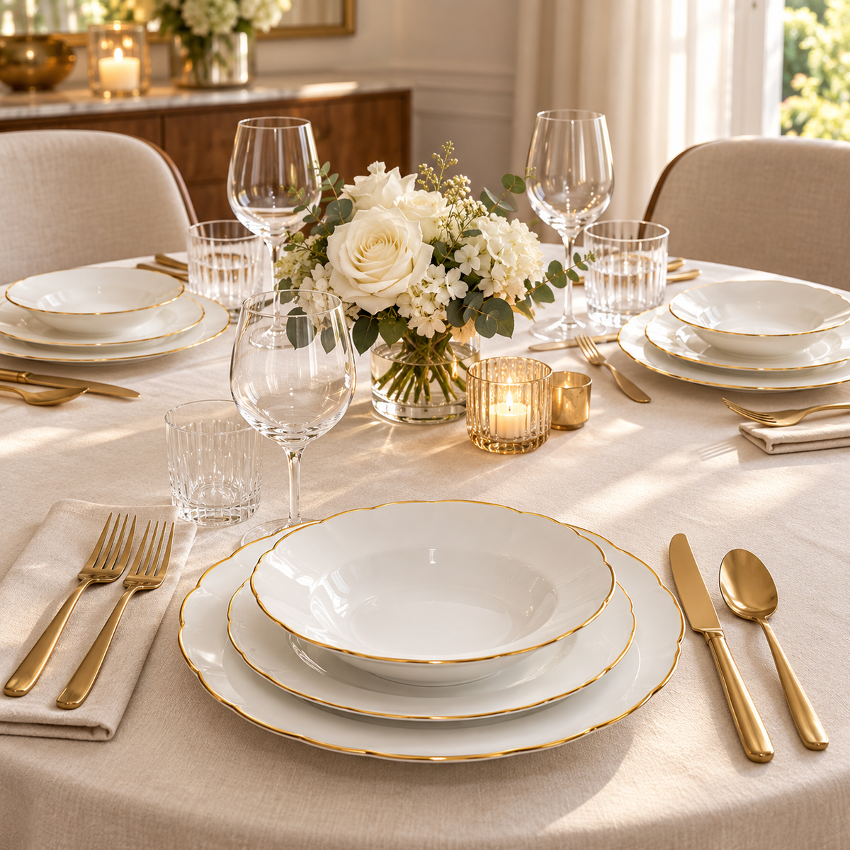 Servizio piatti Gold Flower, 18 pezzi per 6 persone