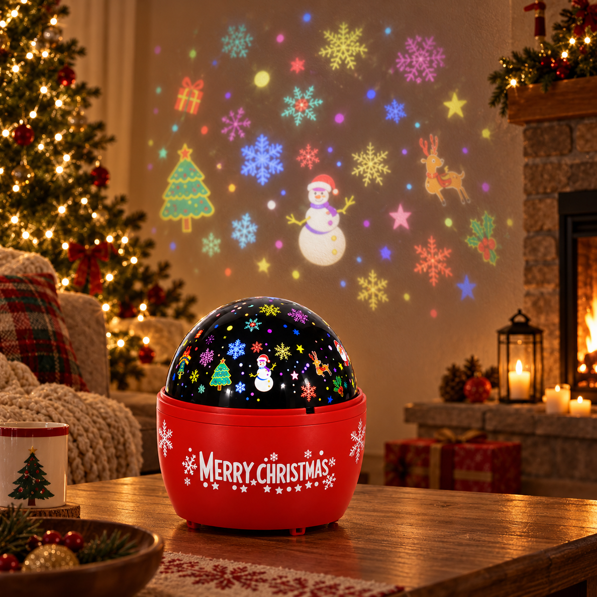 Proiettore Natalizio LED Merry Christmas con Pupazzo di Neve, Effetto Movimento, Try Me, a Batterie