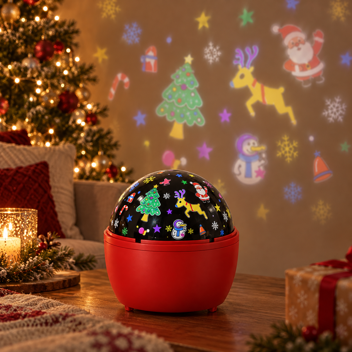 Proiettore Natalizio LED con Renna e Albero di Natale, Effetto Movimento, Try Me, a Batterie