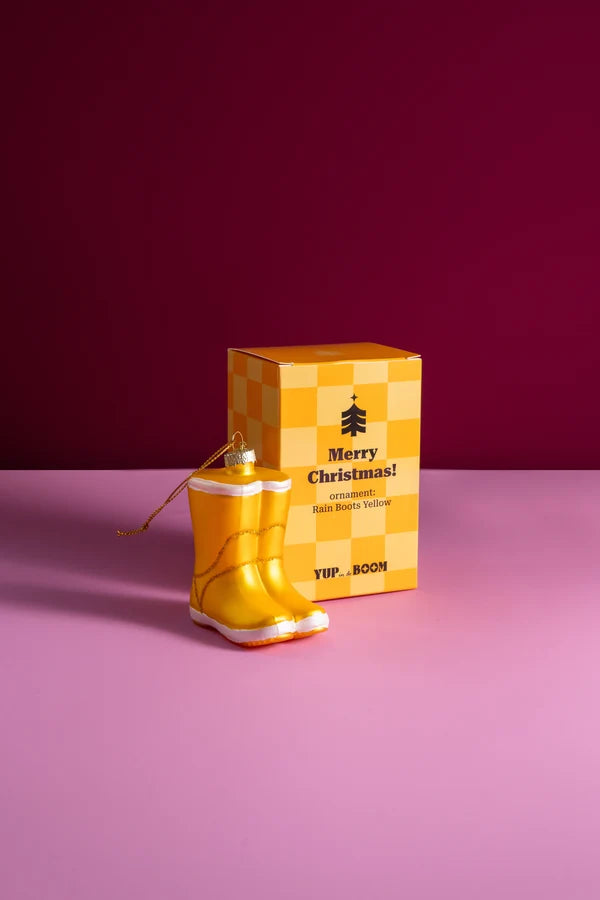 Decorazione Natalizia Stivale da Pioggia Giallo in Vetro da Appendere, Addobbo Originale per Albero di Natale, 9 cm