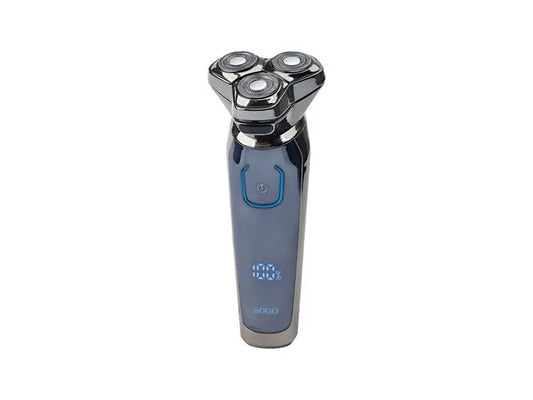 SOGO Rasoio elettrico wireless ricaricabile con 3 testine, display led - blu/cromato