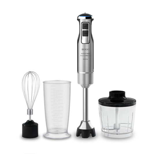 Frullatore a immersione in acciaio inox con sistema di regolazione continua, 3 accessori - 1600 W