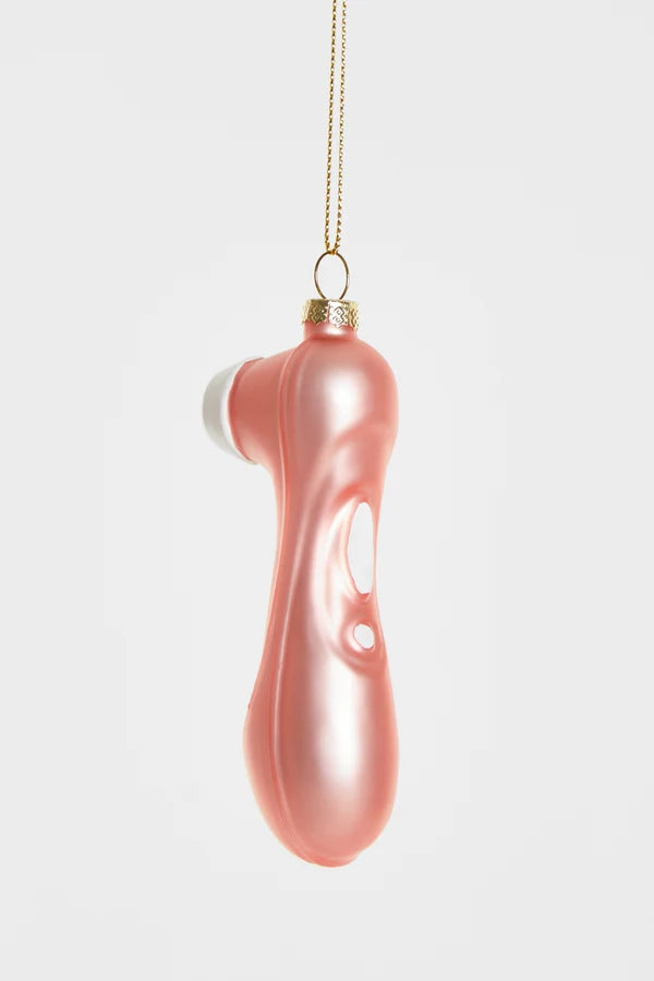 Decorazione Natalizia Sattie in Vetro Rosa e Bianco da Appendere, Addobbo Originale per Albero di Natale, 10,4 cm