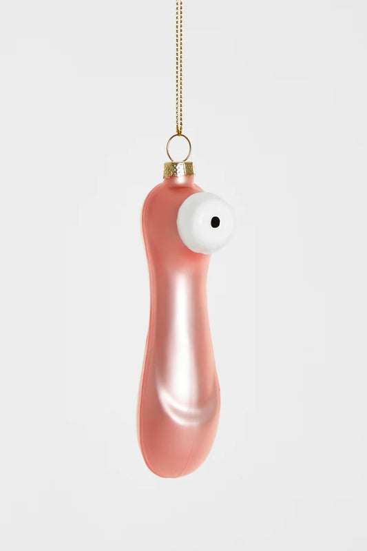 Decorazione Natalizia Sattie in Vetro Rosa e Bianco da Appendere, Addobbo Originale per Albero di Natale, 10,4 cm