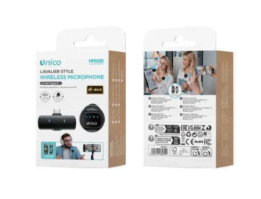Microfono Lavalier Wireless MP6039 con Ricevitore USB Type-C, Design Rotondo, per Smartphone e Registrazioni Video, Nero
