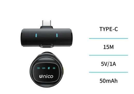 Microfono Lavalier Wireless MP6039 con Ricevitore USB Type-C, Design Rotondo, per Smartphone e Registrazioni Video, Nero