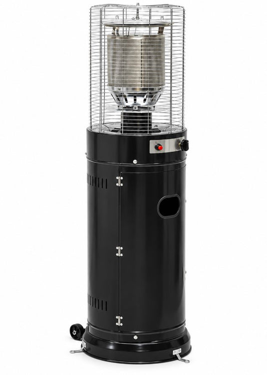 Stufa a Gas a Colonna 10 kW per Esterno, Altezza 138 cm, Bruciatore in Acciaio, Accensione ODS, Nero
