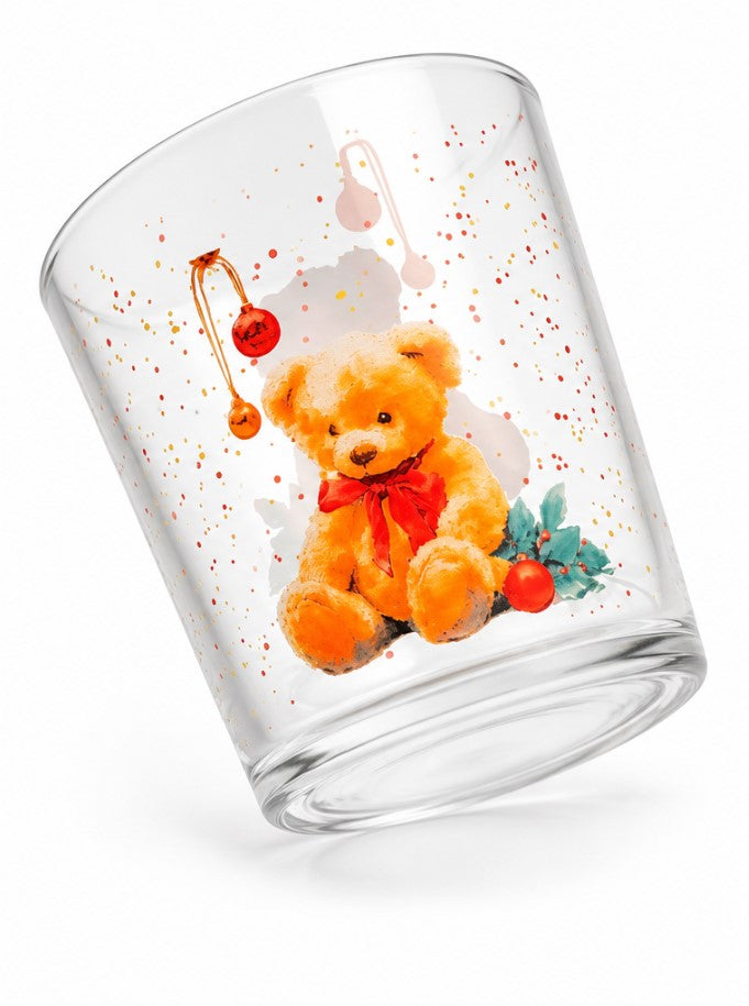Set 3 Bicchieri Treasure in Vetro da 35 cl - Bicchieri Acqua con Decorazione Orsetto Natalizio, Ideali per Tavola, Bevande e Idee Regalo di Natale H&H