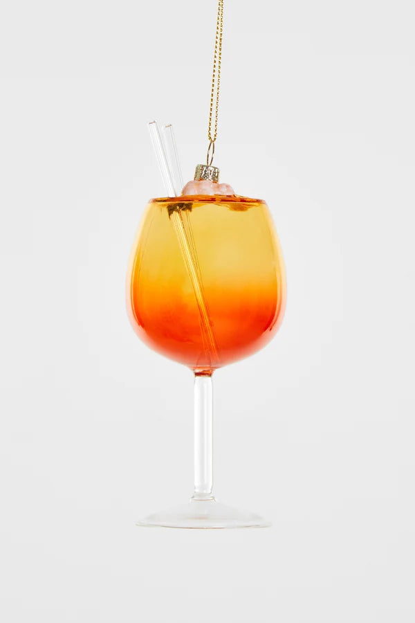 Decorazione Natalizia Bicchiere Spritz Arancione in Vetro da Appendere, Addobbo Originale per Albero di Natale, 14,5 cm