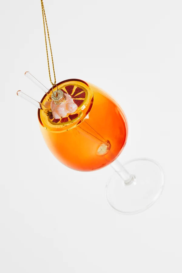 Decorazione Natalizia Bicchiere Spritz Arancione in Vetro da Appendere, Addobbo Originale per Albero di Natale, 14,5 cm