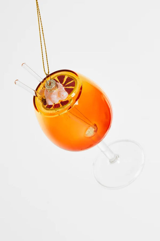 Decorazione Natalizia Bicchiere Spritz Arancione in Vetro da Appendere, Addobbo Originale per Albero di Natale, 14,5 cm